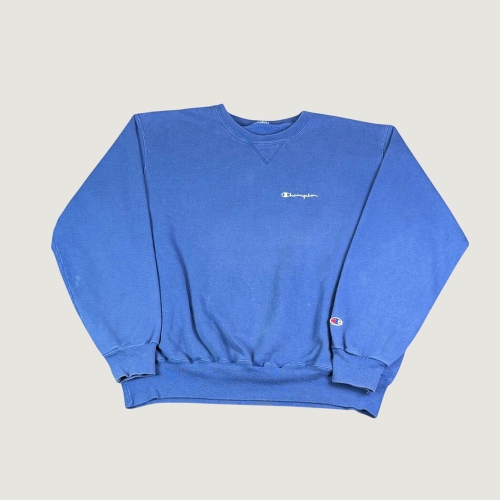 Champion Mens Blue Crewneck Sweatshirt Script Logo Pullover Fleece XL